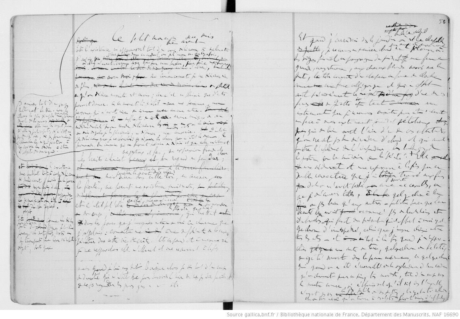 Fonds Proust - Cahier 50 - Gallica BNF : Albertine disparue (ébauches avec développement important sur la femme de chambre de Mme Putbus)